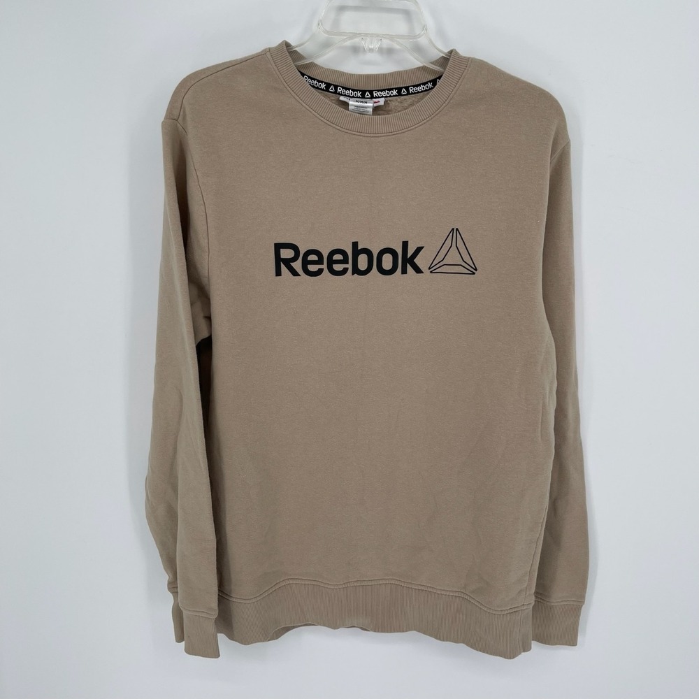 Reebok Men's Tan Graphic Logo Fleece Pullover‎ Sweatshirt Size Medium